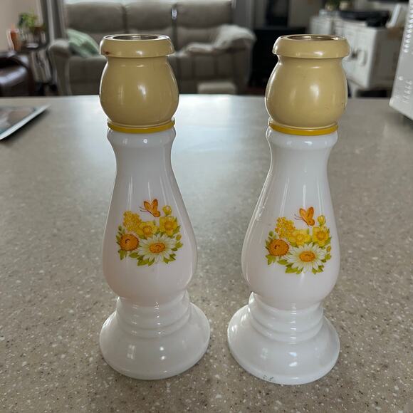 VTG Avon Buttercup Candlesticks with Sonnet & Imperial Garden Cologne Set of 2 - Picture 1 of 8